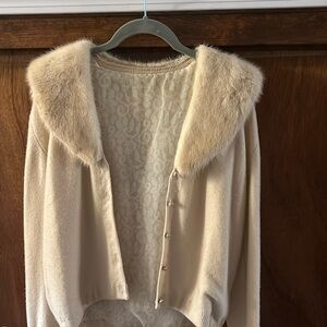 Vintage cashmere fur collared cardigan sweater
